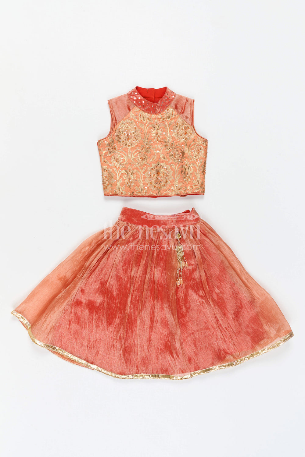 The Nesavu Girls Lehenga Choli Girls Traditional Lehenga Set for Festive Functions and Celebrations Nesavu Nesavu Girls Traditional Lehenga Set With Embroidered Yoke For Festive Family Celebrations