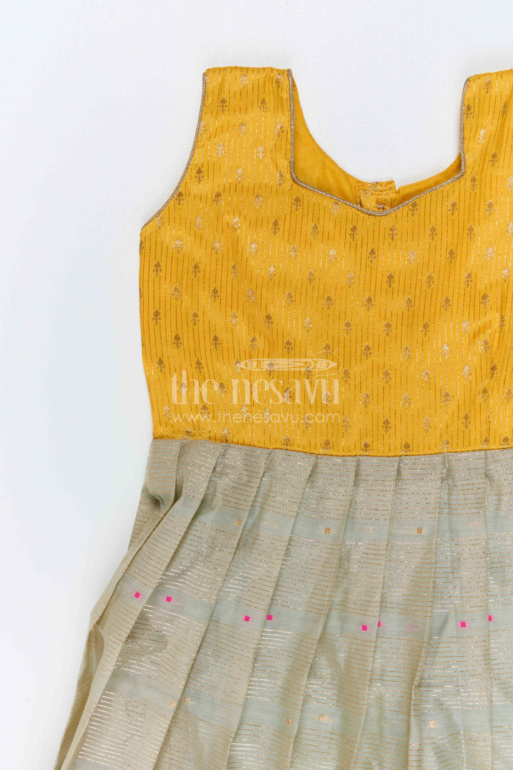 The Nesavu Girls Silk Gown Girls Traditional Silk Gown for Festive Family Occasions Nesavu Nesavu Girls Traditional Silk Gown With Demi Banaras Yoke For Festive Family Celebrations