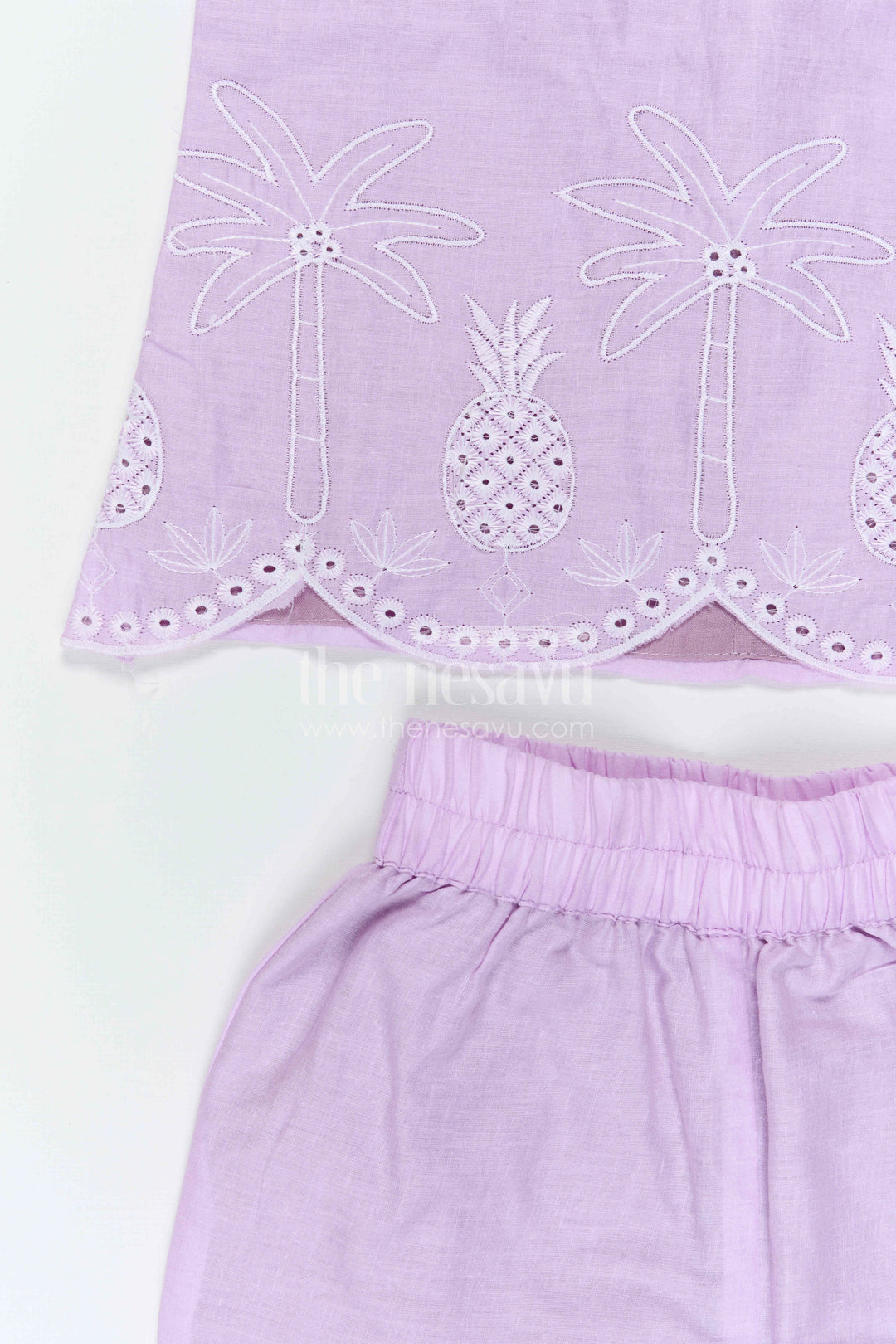 The Nesavu Girls Co-Ord Sets Girls Tropical Co Ord Outfit for Holiday Photo Moments Nesavu Nesavu Girls Tropical Embroidered Co Ord Outfit With Relaxed Fit Pants For Holiday Outings