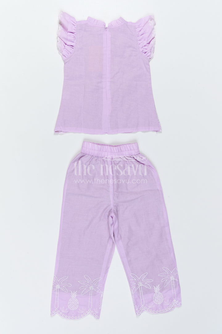 The Nesavu Girls Co-Ord Sets Girls Tropical Co Ord Outfit for Holiday Photo Moments Nesavu Nesavu Girls Tropical Embroidered Co Ord Outfit With Relaxed Fit Pants For Holiday Outings