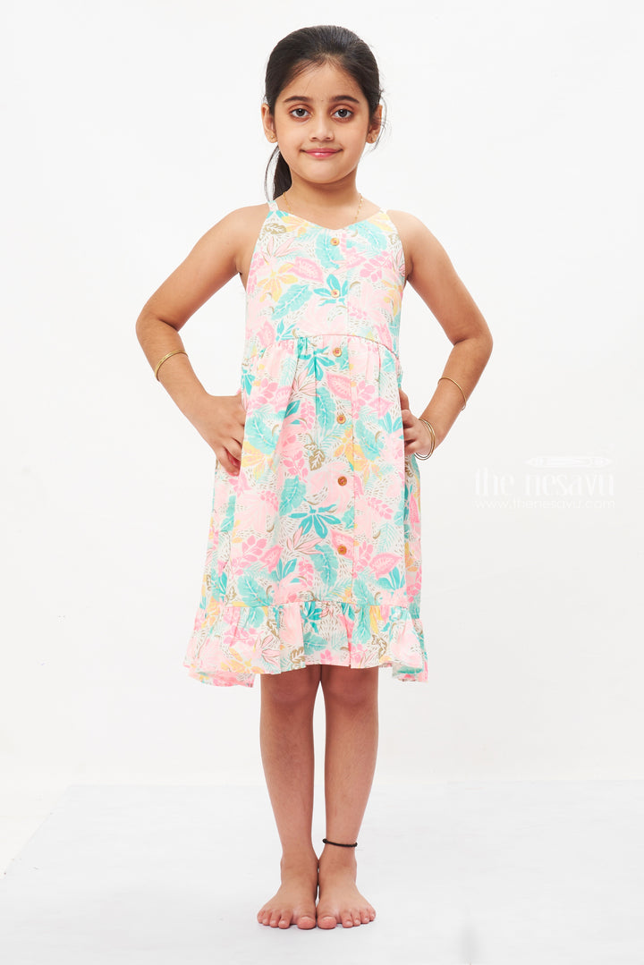 The Nesavu Girls Cotton Frock Girls Tropical Print Summer Frock - Vibrant and Breezy Nesavu 20 (3Y) / Pink / Cotton GFC1278A-20 Shop Girls Summer Dresses | Floral Fun for Playful Days | The Nesavu