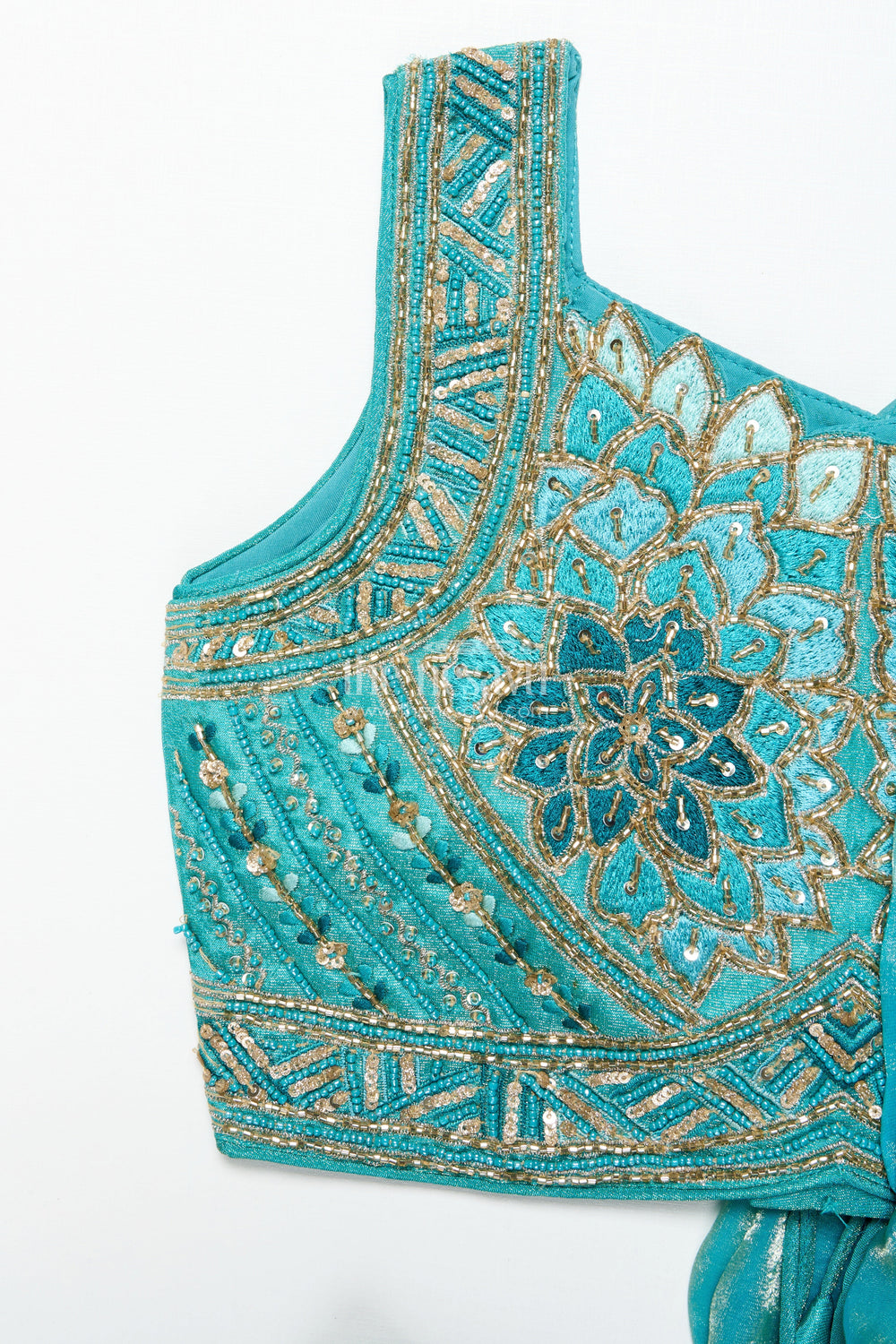 The Nesavu Girls Sharara / Plazo Set Girls Turquoise Organza Sharara Set with Embroidered Blouse for Weddings Nesavu Nesavu turquoise organza sharara set embroidered blouse girls wedding wear