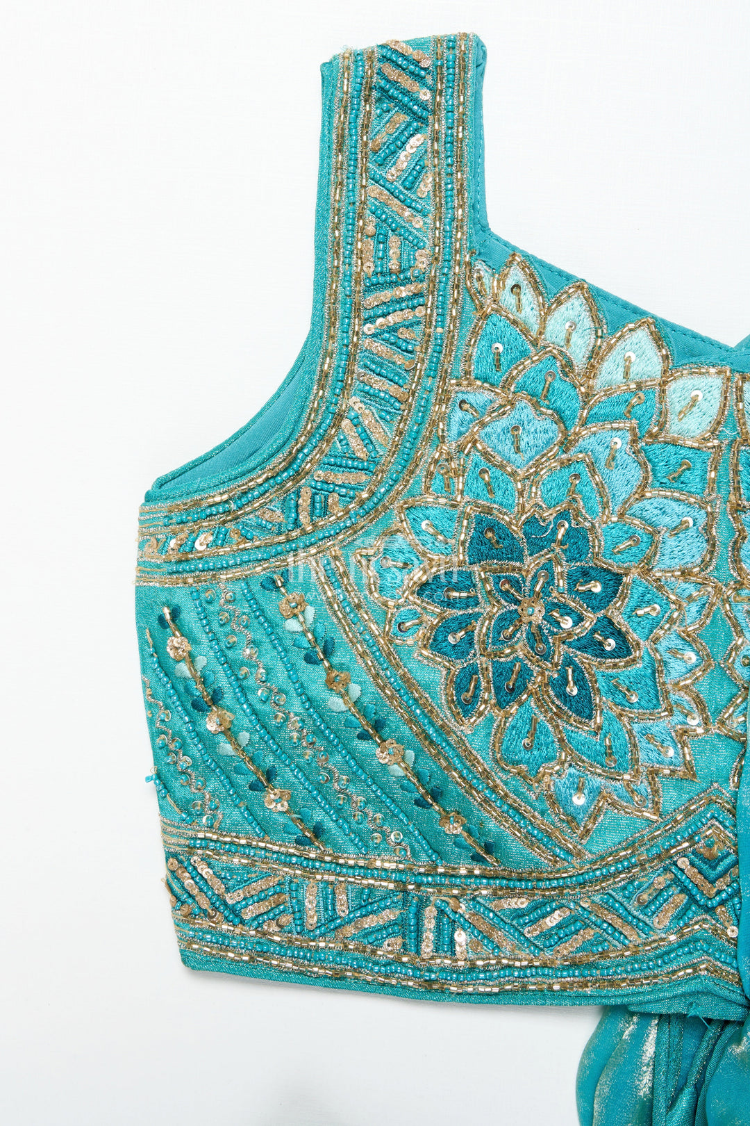 The Nesavu Girls Sharara / Plazo Set Girls Turquoise Organza Sharara Set with Embroidered Blouse for Weddings Nesavu Nesavu turquoise organza sharara set embroidered blouse girls wedding wear
