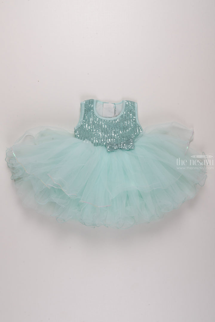 The Nesavu Girls Tutu Frock Girls Turquoise Tulle Dress with Glistening Sequin Embroidery Nesavu 16 (1Y) / Turquoise / Plain Net PF161B-16 Girls Sequin and Tulle Party Dresses | Glamorous and Cute | The Nesavu