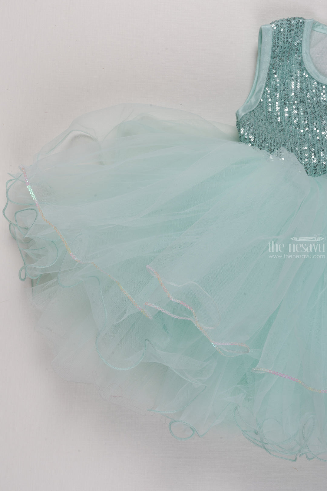 The Nesavu Girls Tutu Frock Girls Turquoise Tulle Dress with Glistening Sequin Embroidery Nesavu Girls Sequin and Tulle Party Dresses | Glamorous and Cute | The Nesavu