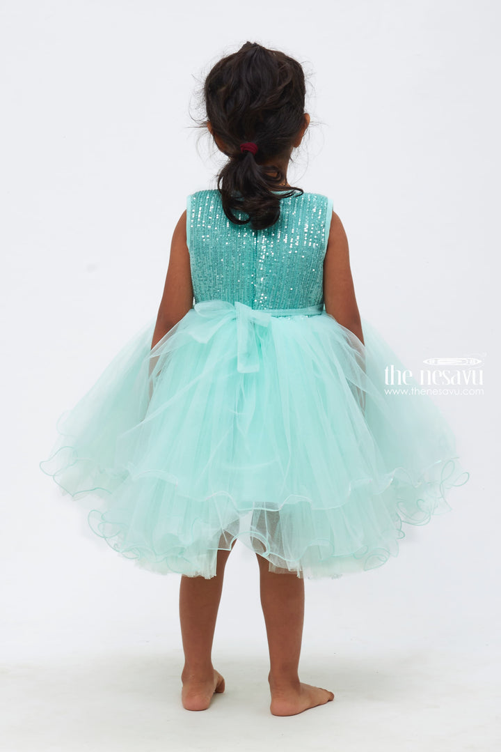 The Nesavu Girls Tutu Frock Girls Turquoise Tulle Dress with Glistening Sequin Embroidery Nesavu Girls Sequin and Tulle Party Dresses | Glamorous and Cute | The Nesavu