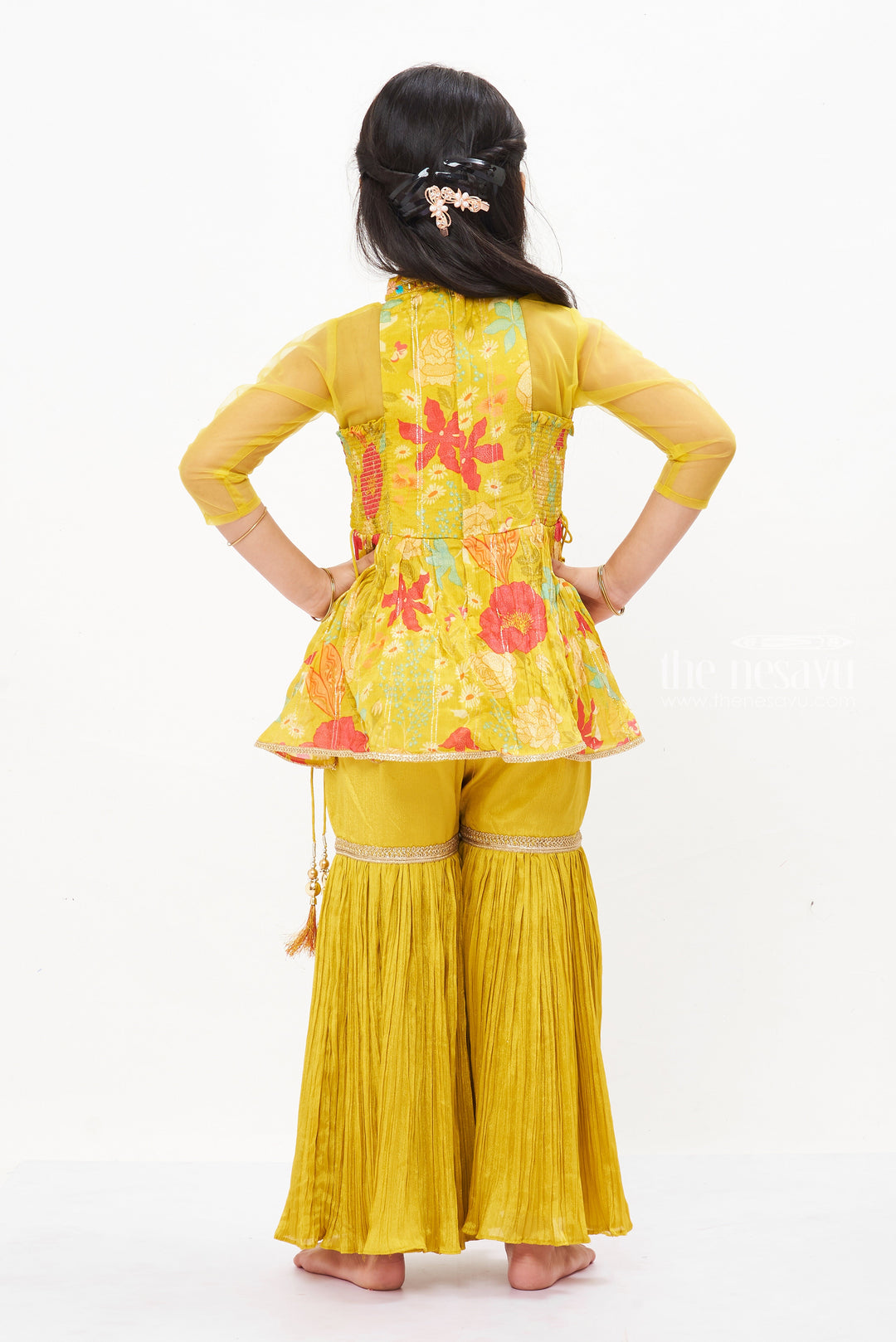 The Nesavu Girls Sharara / Plazo Set Girls Vibrant Art Silk Gharara Set - The Perfect Fusion of Tradition Nesavu Shop Art Silk Gharara & Kurti Set for Girls | Trendy Festive Wear for Ugadi | The Nesavu