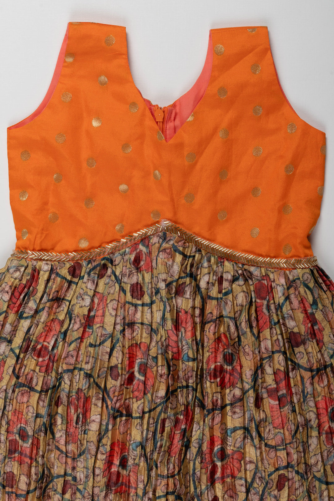 The Nesavu Silk Frock Girls Vibrant Polka Dot and Floral Silk Frock Nesavu Buy Girls Silk Frock with Polka Dots and Floral Design | Colorful Party Dress for Kids | The Nesavu