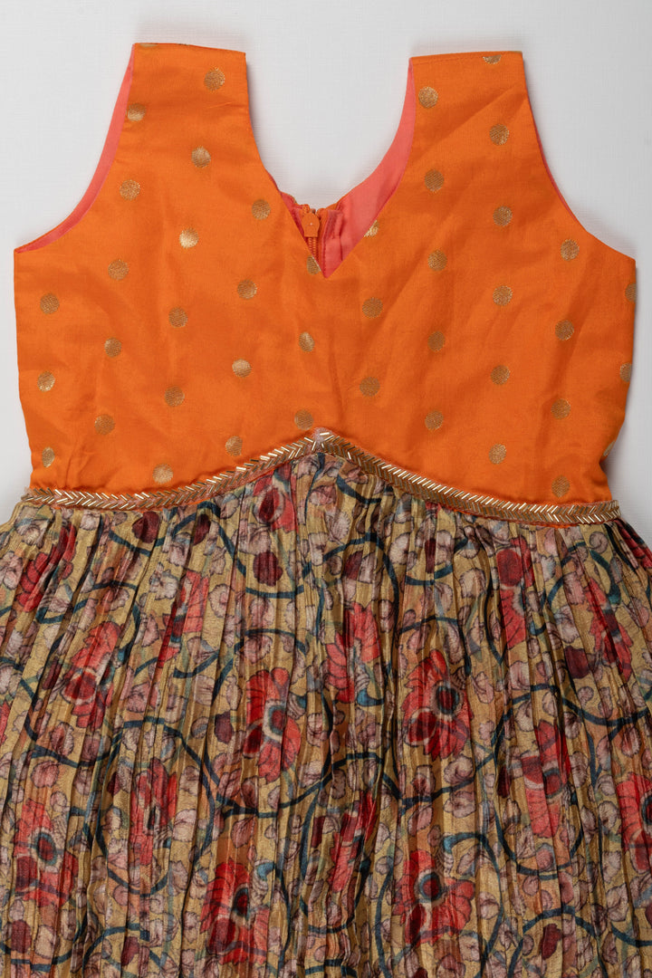 The Nesavu Silk Frock Girls Vibrant Polka Dot and Floral Silk Frock Nesavu Buy Girls Silk Frock with Polka Dots and Floral Design | Colorful Party Dress for Kids | The Nesavu