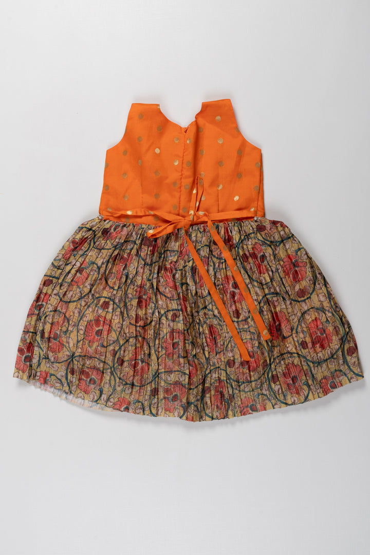 The Nesavu Silk Frock Girls Vibrant Polka Dot and Floral Silk Frock Nesavu Buy Girls Silk Frock with Polka Dots and Floral Design | Colorful Party Dress for Kids | The Nesavu