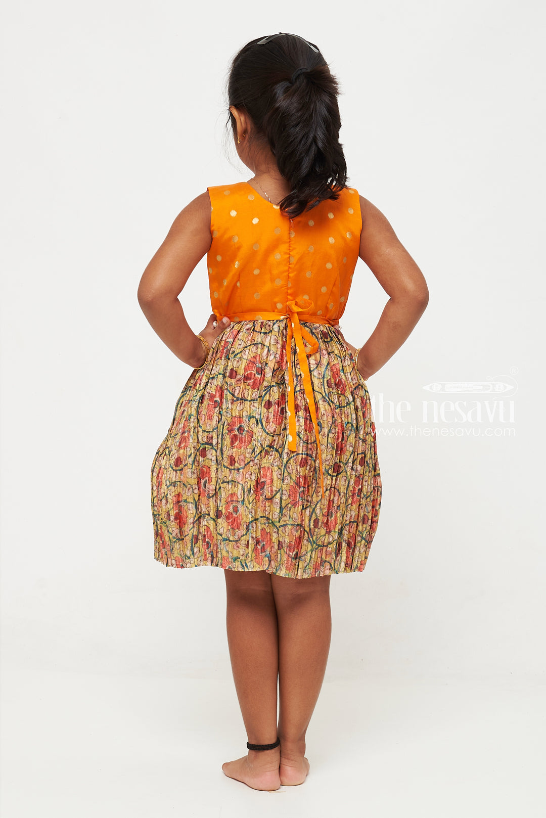 The Nesavu Silk Frock Girls Vibrant Polka Dot and Floral Silk Frock Nesavu Buy Girls Silk Frock with Polka Dots and Floral Design | Colorful Party Dress for Kids | The Nesavu