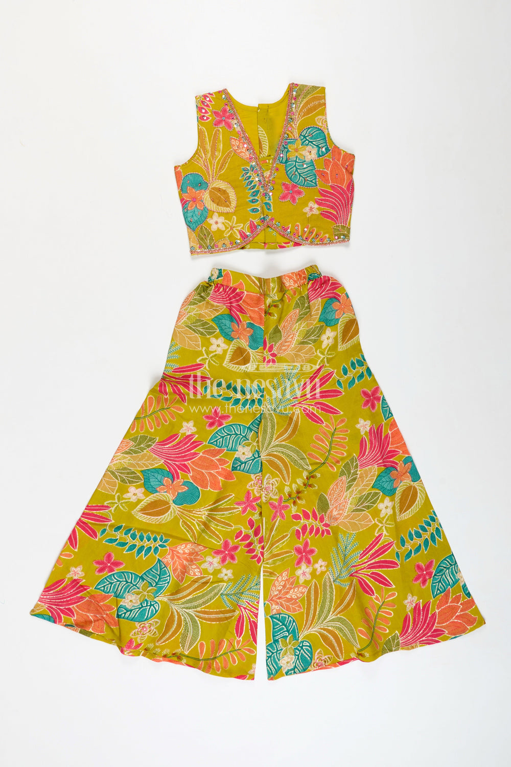 The Nesavu Girls Casual Set Girls Yellow Casual Dress in Muslin Silk with Digital Printed Patterns and Stylish Two-Piece Set Nesavu 16 (1Y) / Yellow GPS527B-16 Nesavu Girls Yellow Muslin Silk Casual Dress Set Digital Prints Stylish Everyday Appeal