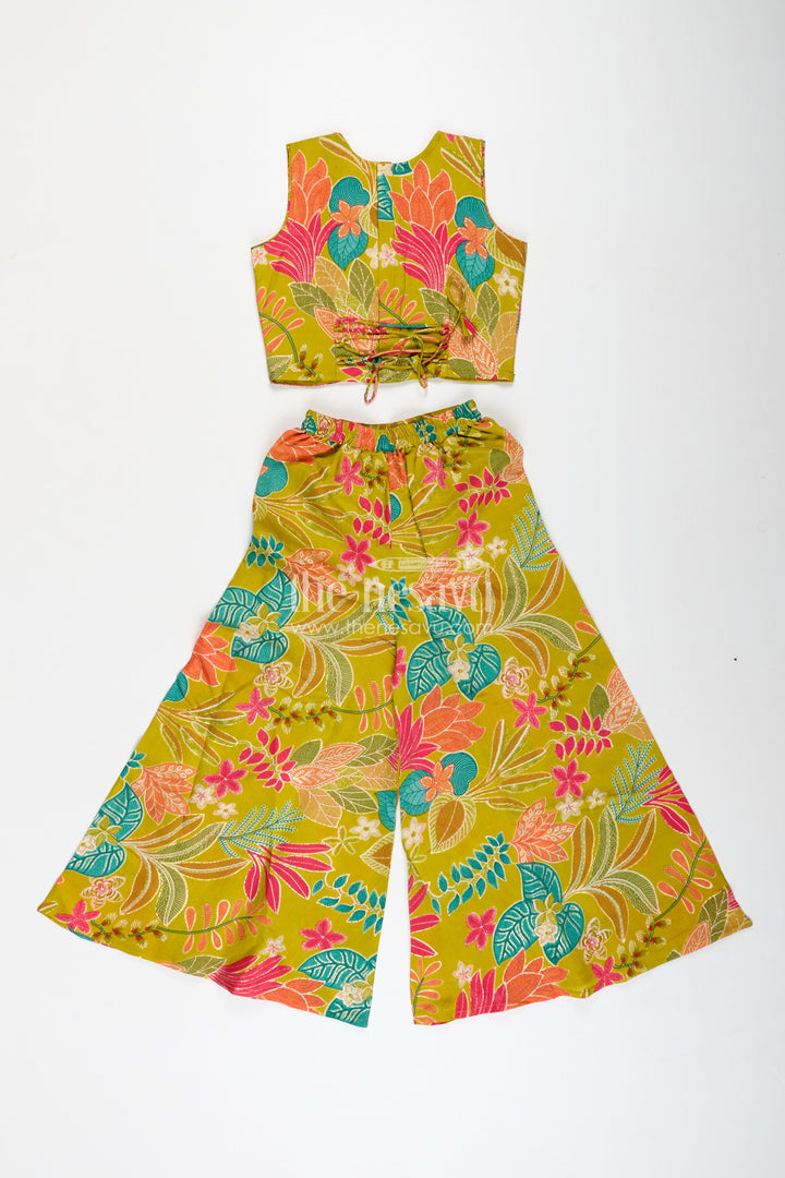 The Nesavu Girls Casual Set Girls Yellow Casual Dress in Muslin Silk with Digital Printed Patterns and Stylish Two-Piece Set Nesavu Nesavu Girls Yellow Muslin Silk Casual Dress Set Digital Prints Stylish Everyday Appeal