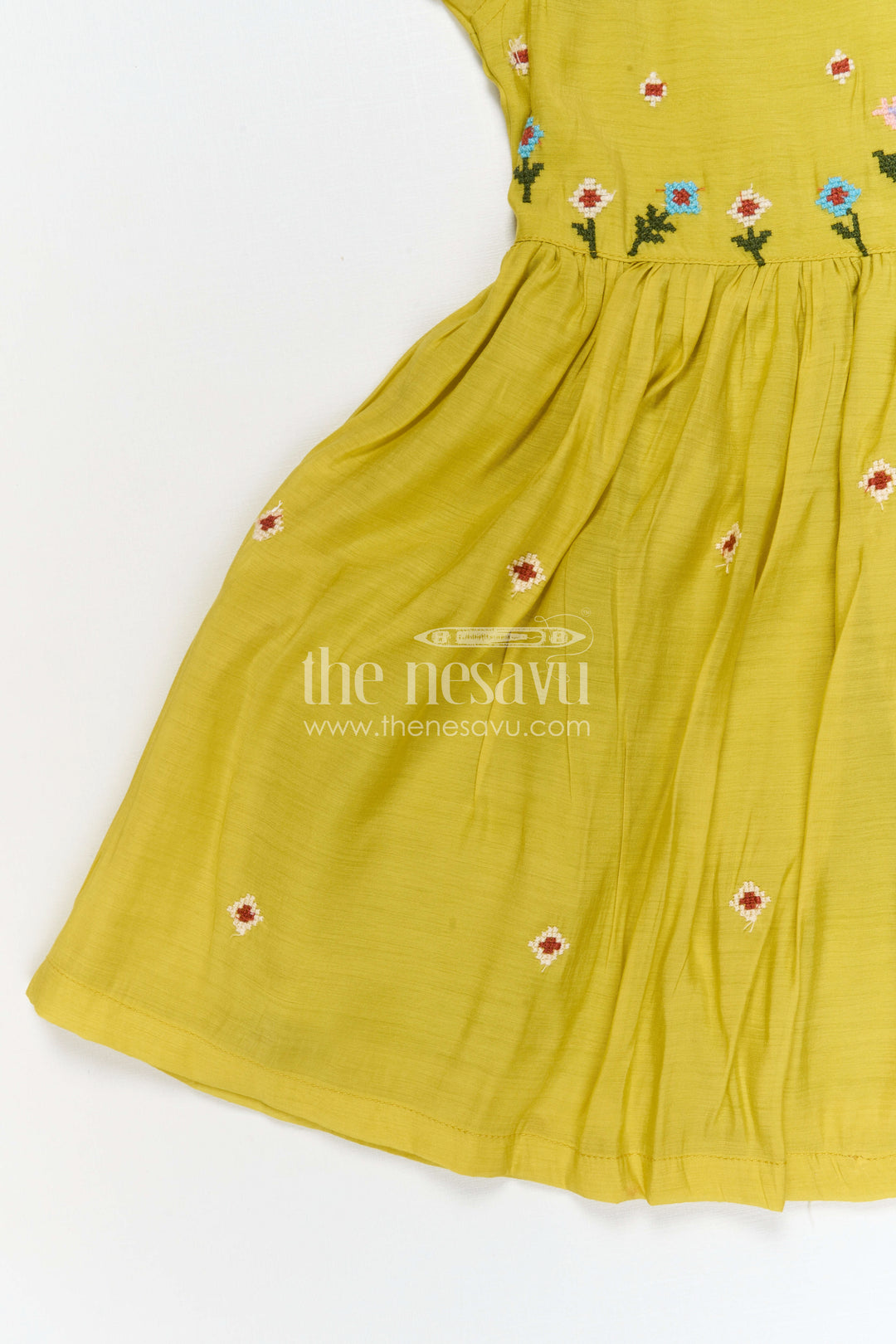 The Nesavu Girls Cotton Frock Girls Yellow Cotton Frock with Embroidery for Summer and Daily Wear Nesavu Nesavu girls yellow cotton frock with embroidery for summer casual wear