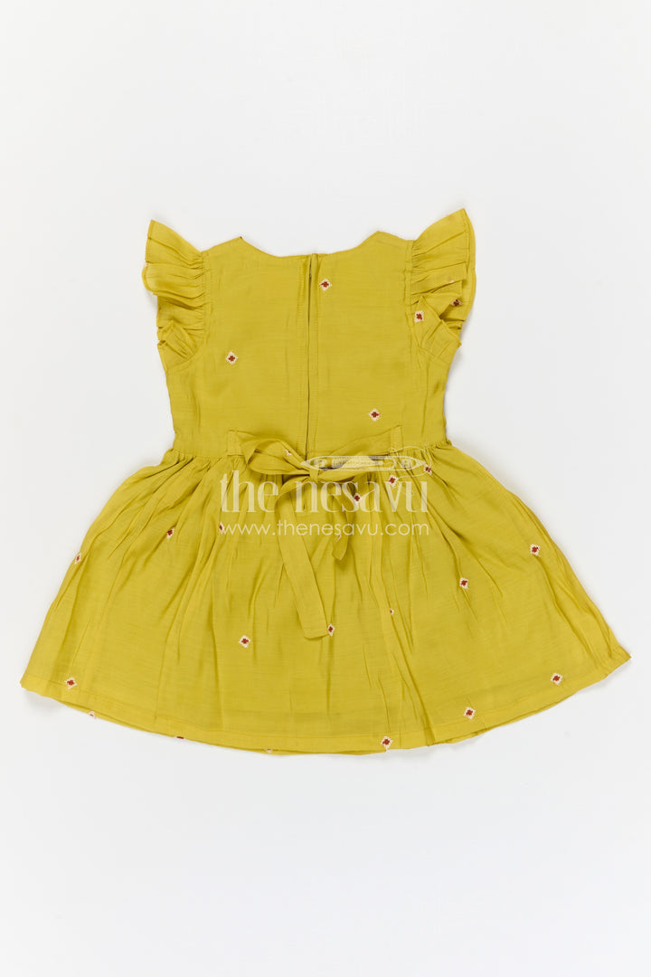 The Nesavu Girls Cotton Frock Girls Yellow Cotton Frock with Embroidery for Summer and Daily Wear Nesavu Nesavu girls yellow cotton frock with embroidery for summer casual wear
