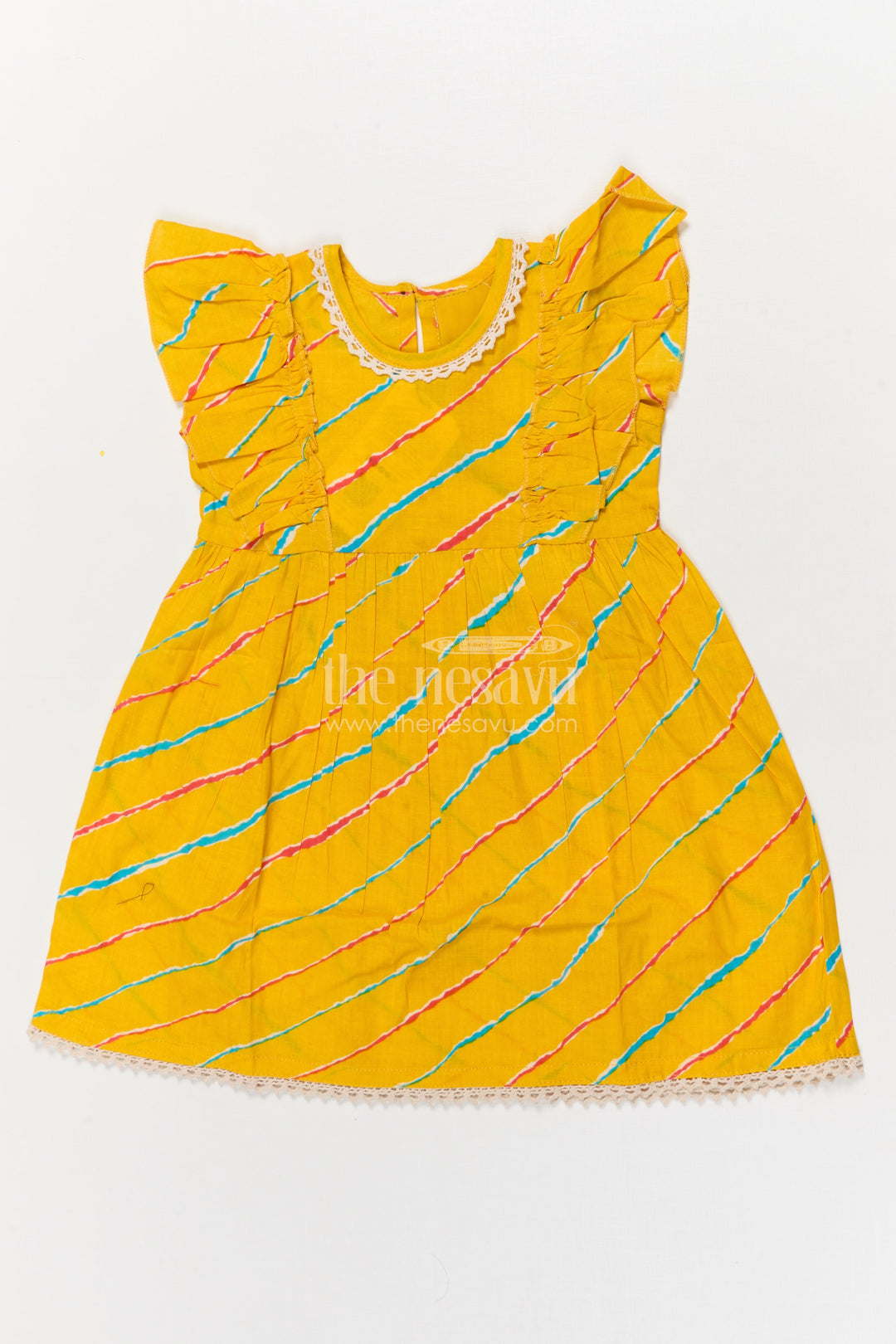 The Nesavu Girls Cotton Frock Girls Yellow Cotton Frock with Flutter Sleeves for Summer Outings Nesavu 16 (1Y) / Yellow GFC2052A-16 Nesavu yellow cotton frock for girls with flutter sleeves and digital print – perfect for sunny days