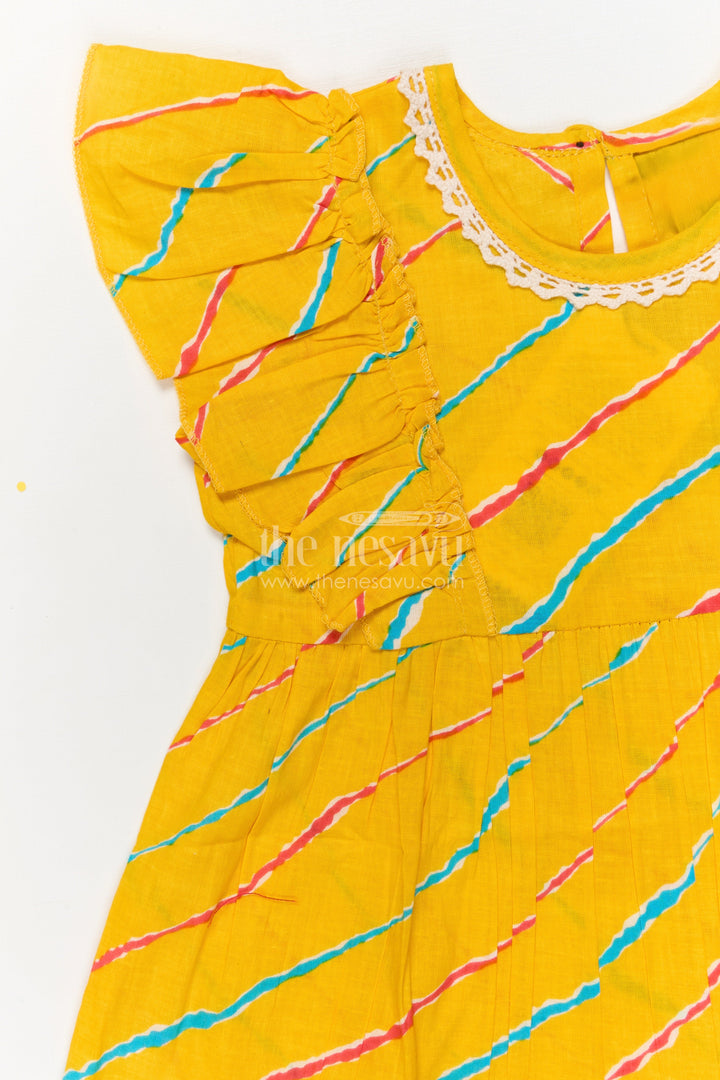 The Nesavu Girls Cotton Frock Girls Yellow Cotton Frock with Flutter Sleeves for Summer Outings Nesavu Nesavu yellow cotton frock for girls with flutter sleeves and digital print – perfect for sunny days