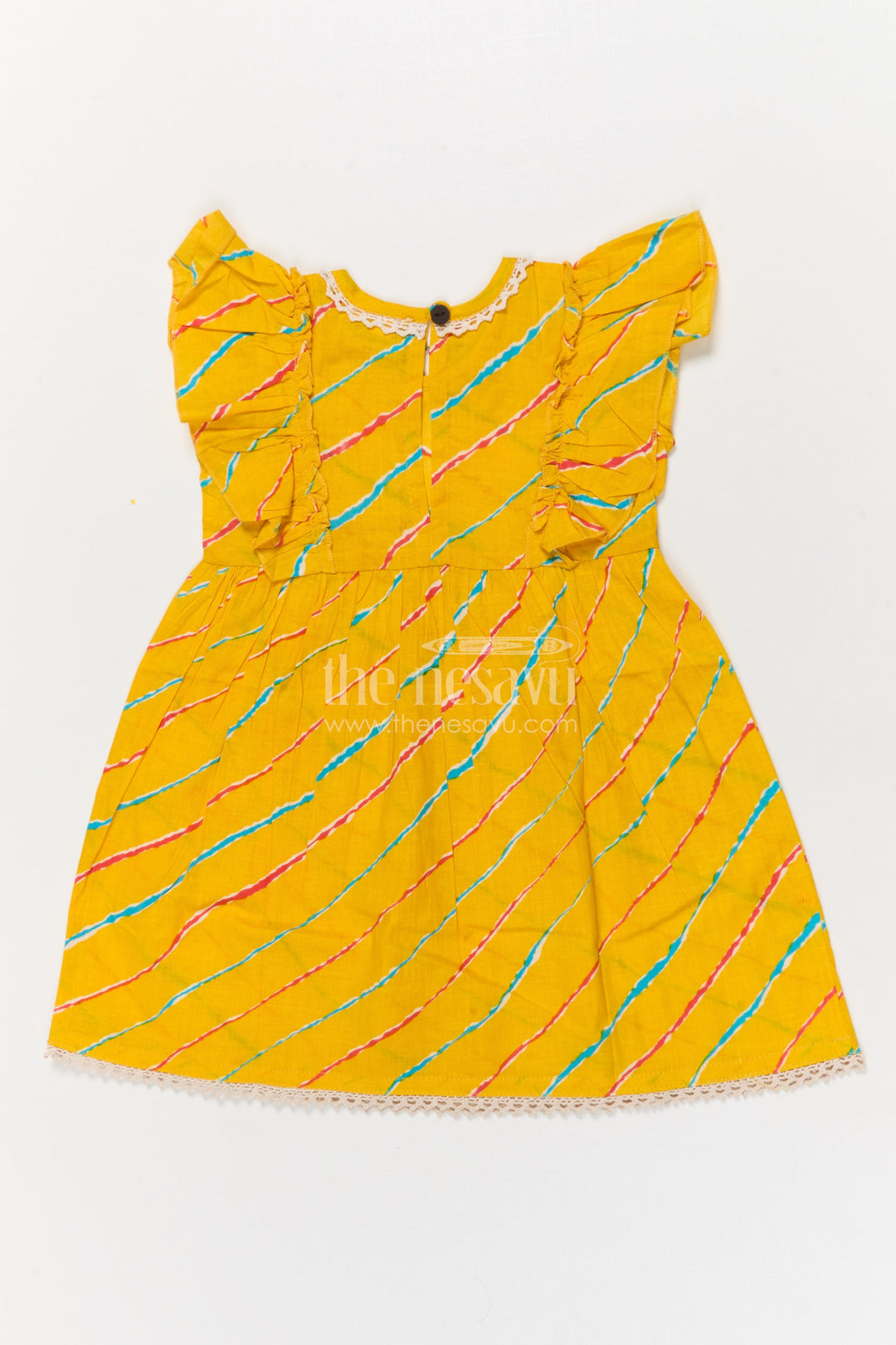 The Nesavu Girls Cotton Frock Girls Yellow Cotton Frock with Flutter Sleeves for Summer Outings Nesavu Nesavu yellow cotton frock for girls with flutter sleeves and digital print – perfect for sunny days