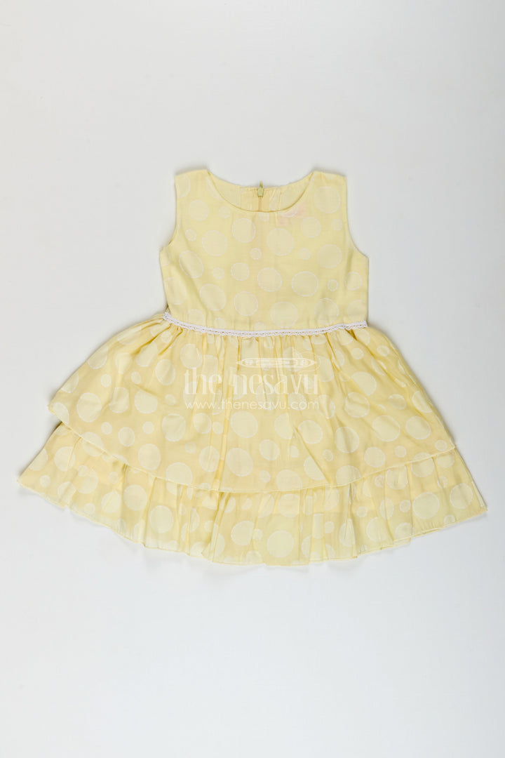 The Nesavu Girls Fancy Frock Girls yellow georgette frock with polka dots for parties and festive wear Nesavu 20 (3Y) / Yellow GFC1828C-20 Nesavu girls yellow georgette frock polka dots birthdays festive occasions