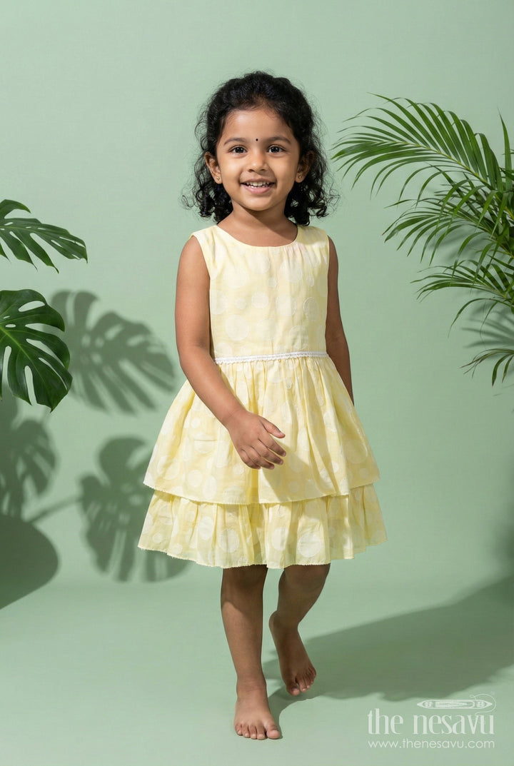 The Nesavu Girls Fancy Frock Girls Yellow Georgette Frock with Polka Dots for Parties and Festive Wear Nesavu 20 (3Y) / Yellow GFC1828C-20 Nesavu girls yellow georgette frock polka dots birthdays festive occasions