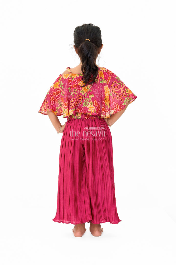 The Nesavu Girls Sharara / Plazo Set Girls Yellow Sharara Set in Georgette with Floral Printed Blouse Nesavu Nesavu Girls Yellow Sharara Set Georgette Floral Printed Blouse