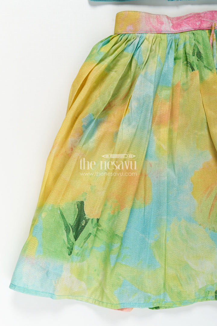 The Nesavu Girls Lehenga Choli Girls Yellow Shimmer Lehenga Choli with Vibrant Digital Print Perfect for Yellow Cotton Lehenga Party Look Nesavu Girls Yellow Shimmer Lehenga Choli Vibrant Digital Print Perfect Yellow Cotton Lehenga Inspired Festive Wear | The Nesavu