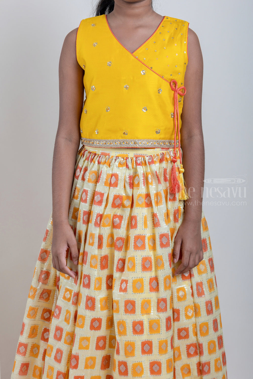 The Nesavu Lehenga & Ghagra Glitter Sequin Embroidered Yellow Top and Yellow Butta Printed Lehenga Choli Nesavu Latest Lehenga Choli Collection | Premium Lehenga Choli | The Nesavu