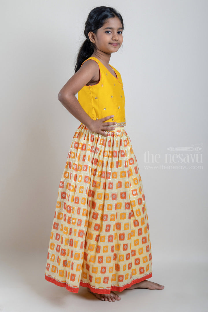 The Nesavu Lehenga & Ghagra Glitter Sequin Embroidered Yellow Top and Yellow Butta Printed Lehenga Choli Nesavu Latest Lehenga Choli Collection | Premium Lehenga Choli | The Nesavu