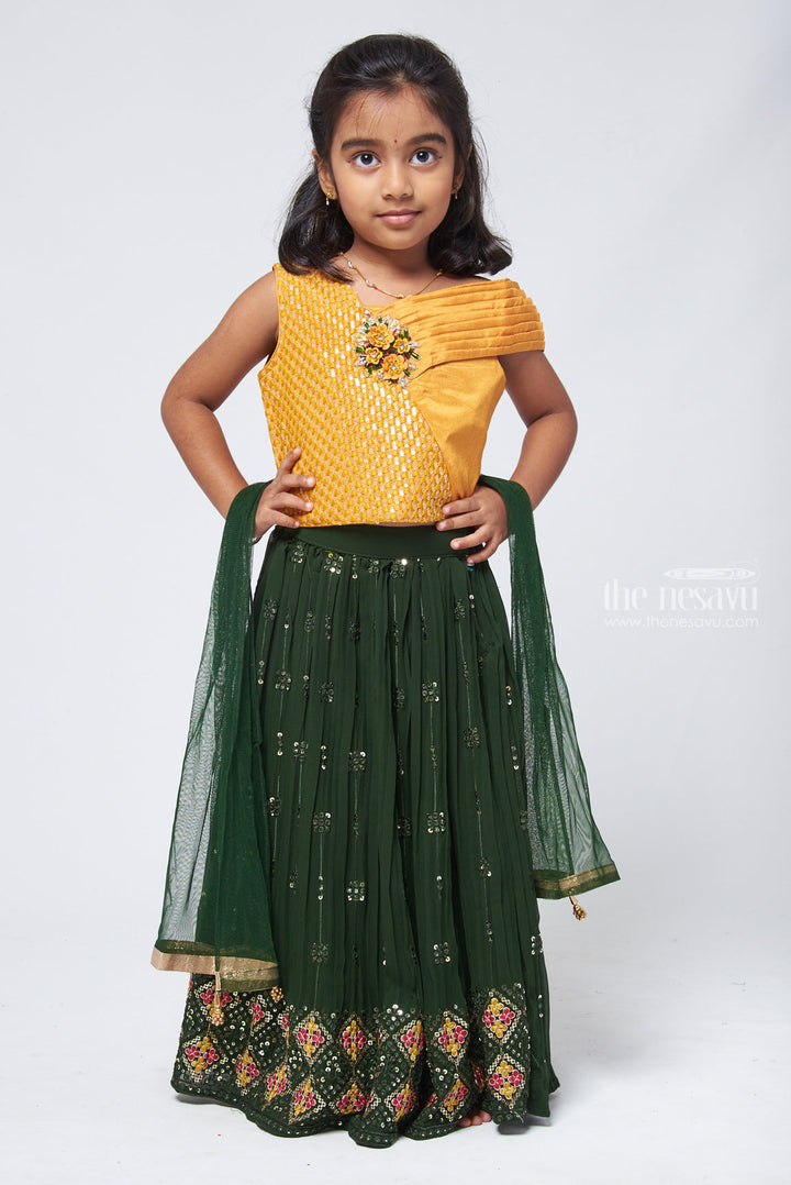 The Nesavu Lehenga & Ghagra Glittering Gold Sequined Georgette Lengha Choli Paired with Sun-kissed Yellow Blouse for Young Divas Nesavu 16 (1Y) / Yellow / Georgette GL361A-16 Stylish Children’s Lehenga Choli Girls | Chaniya Choli For Girls | The Nesavu