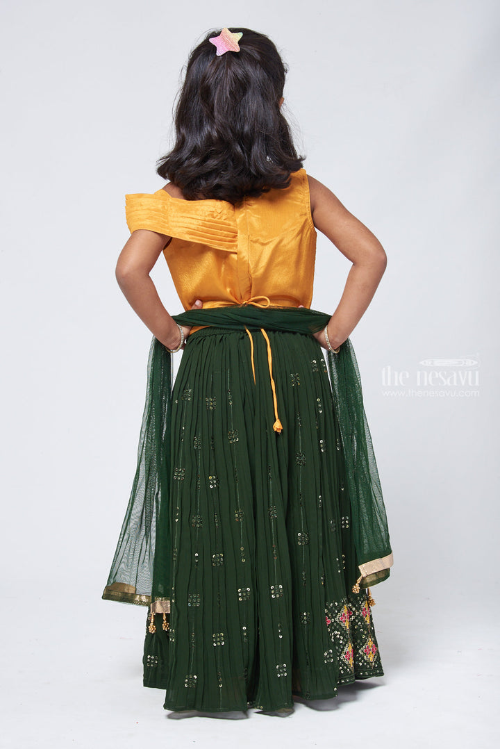 The Nesavu Lehenga & Ghagra Glittering Gold Sequined Georgette Lengha Choli Paired with Sun-kissed Yellow Blouse for Young Divas Nesavu Stylish Children’s Lehenga Choli Girls | Chaniya Choli For Girls | The Nesavu