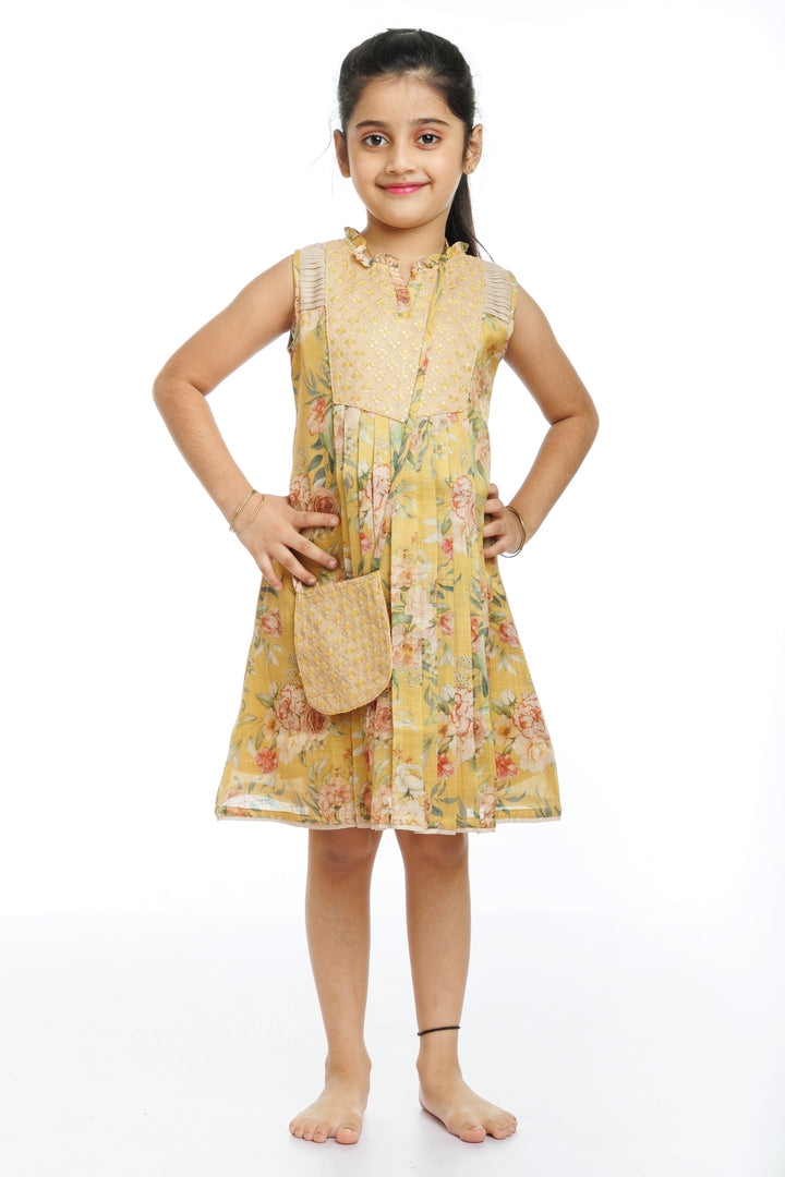 The Nesavu Girls Cotton Frock Golden Blossom: Girl's Playful Printed Cotton Frock Nesavu 22 (4Y) / Yellow / Cotton GFC1299B-22 Get the Latest in Childrens Fashion with Our Designer Cotton Frocks | The Nesavu