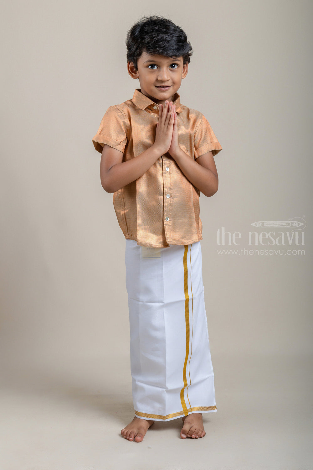 The Nesavu Boys Shirts Golden Glory Boys Pattu Zari Jacquard Silk Shirt psr silks Nesavu 14 (6M) / Brown BS034