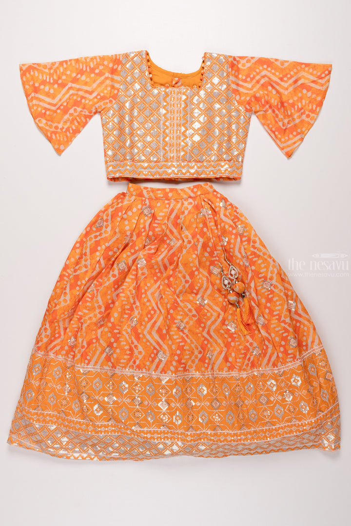 The Nesavu Girls Lehenga Choli Golden Radiance: Exquisite Patterned Orange Lehenga Choli for Girls Nesavu 24 (5Y) / Orange / Chinnon GL386A-24 Diwali Princess | Traditional Lehenga Choli Sets for Girls | The Nesavu