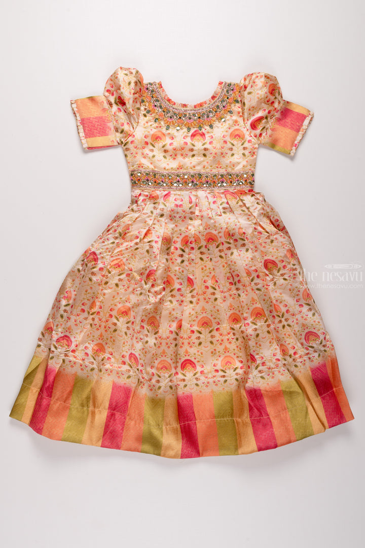 The Nesavu Girls Party Gown Golden Radiance: Girls Mirror Embroidered Yellow Party Gown Nesavu 18 (2Y) / Yellow / Blend Silk GA161A-18 Classic Meets Contemporary | Anarkali Dresses for Little Girls | The Nesavu