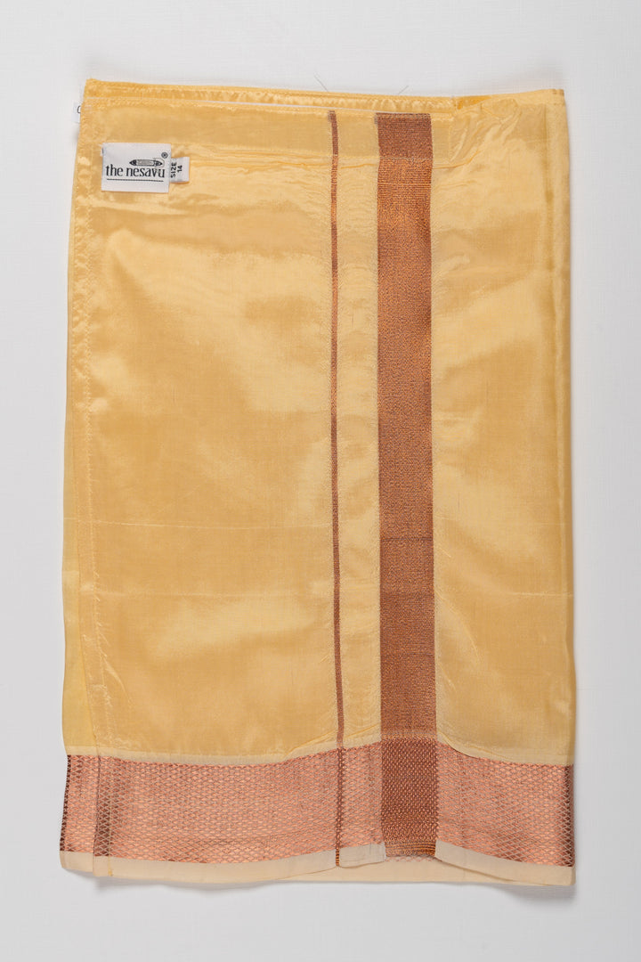 The Nesavu Boys Vesti Golden Yellow Silk Blend Boys Dhoti with Traditional Borders Nesavu 14 (6M) / Yellow / Blend Silk D009B-14 Buy Boys Golden Yellow Silk Dhoti | Traditional Festive Wear | Luxurious Silk Blend | The Nesavu