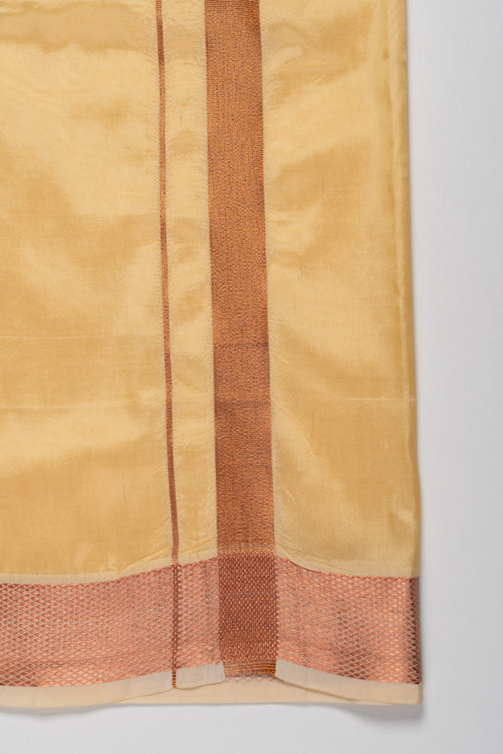 The Nesavu Boys Vesti Golden Yellow Silk Blend Boys Dhoti with Traditional Borders Nesavu Buy Boys Golden Yellow Silk Dhoti | Traditional Festive Wear | Luxurious Silk Blend | The Nesavu