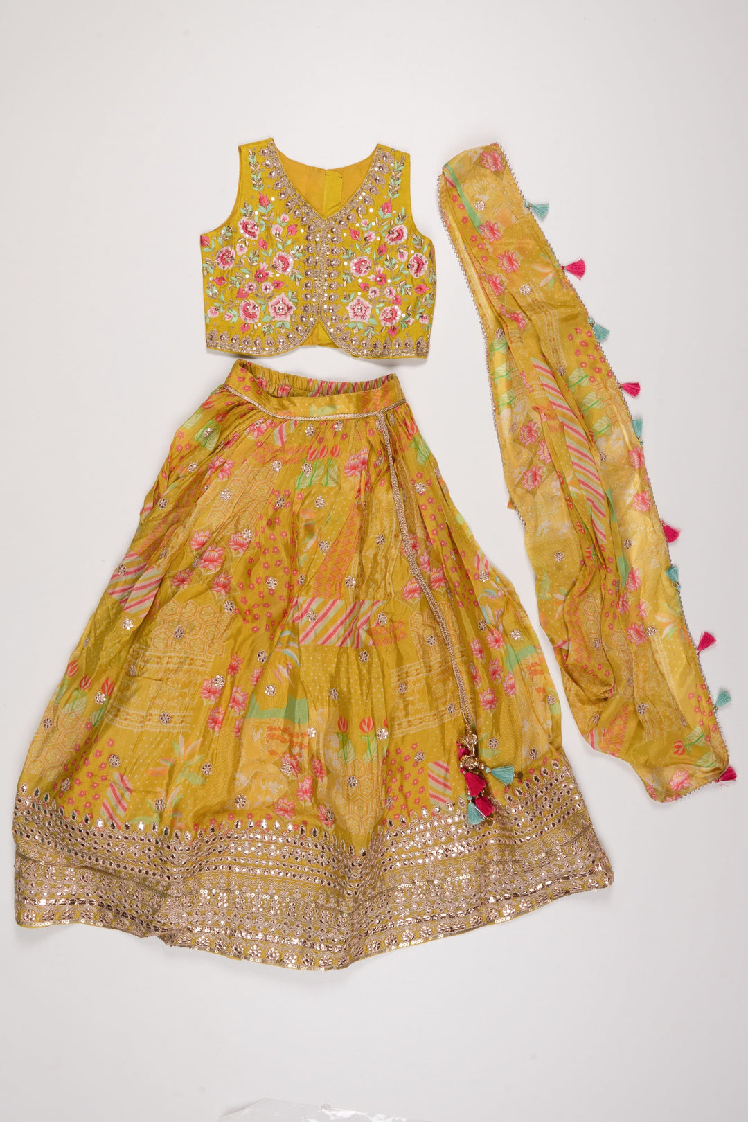 The Nesavu Girls Lehenga Choli Golden Yellow Sunshine Lehenga Set for Girls Nesavu 24 (5Y) / Yellow GL404A-24 Girls Festive Golden Yellow Lehenga Set | Traditional Indian Wear | The Nesavu