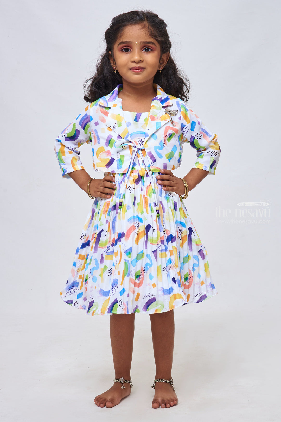 The Nesavu Girls Fancy Frock Gorgeous Abstract Blue: Simple Design Frock - Fancy Frock with Collared Overcoat for Girls Nesavu 20 (3Y) / Blue / Georgette GFC1160B-20 Adorable Baby Fancy Wear Collection | Daily Wear Fancy Frocks for Children | The Nesavu
