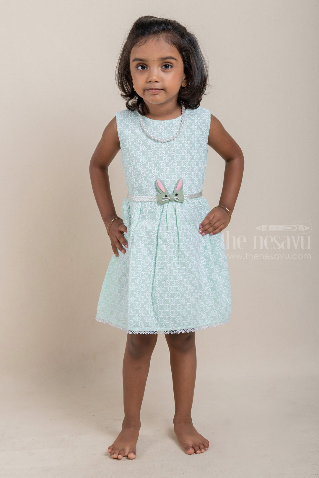 The Nesavu Baby Cotton Frocks Gorgeous All Over Floral Embroidered Green Bamboo Cotton Frock For Baby Girls Nesavu 14 (6M) / Green / Cotton BFJ424C Floral Designer baby Wear Frock | Cotton Dresses For Kids | The Nesavu