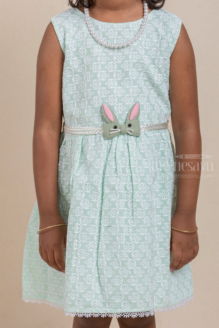 The Nesavu Baby Cotton Frocks Gorgeous All Over Floral Embroidered Green Bamboo Cotton Frock For Baby Girls Nesavu Floral Designer baby Wear Frock | Cotton Dresses For Kids | The Nesavu