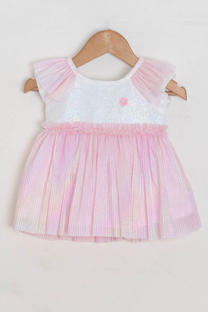 The Nesavu Baby Fancy Frock Gorgeous Baby Pink Pleated Bottom With Ruffled Sleeve Frock For Girls Nesavu 12 (3M) / Pink / Net BFJ354B-12 Stylish cotton frocks for babies | New Designed Collection | The Nesavu