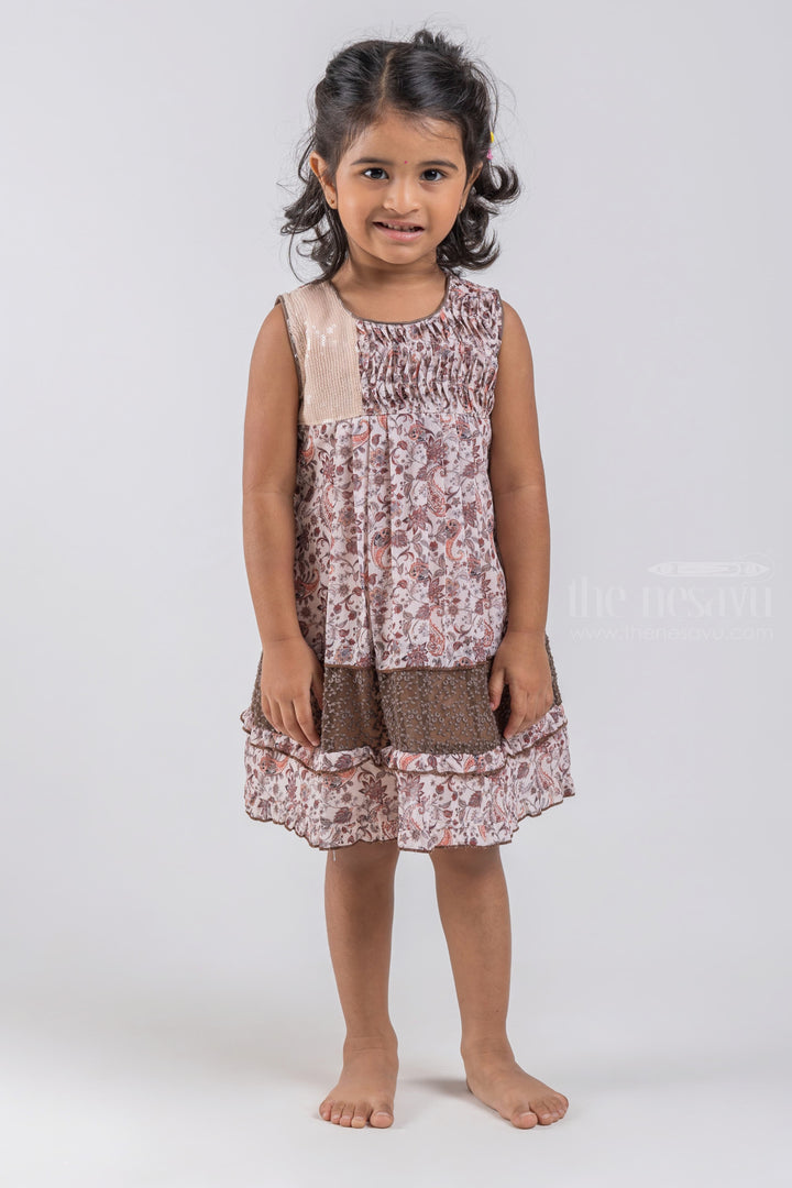 The Nesavu Baby Cotton Frocks Gorgeous Beige Paisley Floral Printed Pleated Sleeveless Cotton Frock For Girls psr silks Nesavu