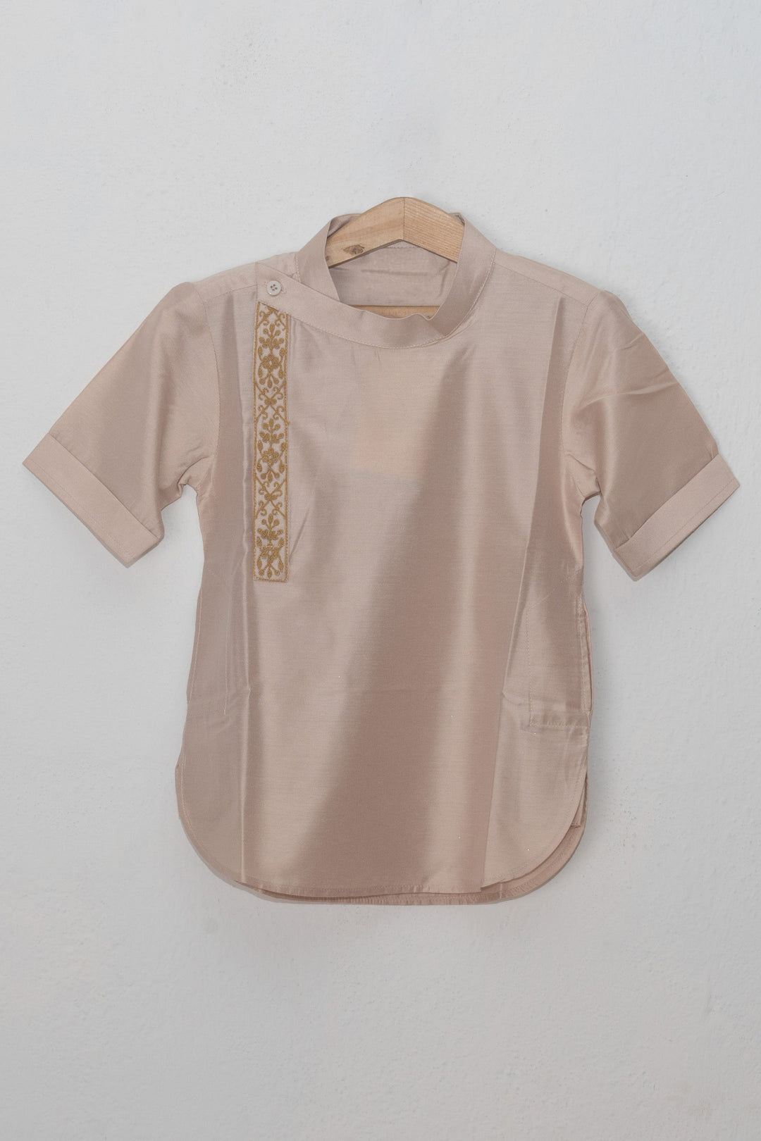 The Nesavu Boys Silk Shirt Gorgeous Beige Soft Cotton Shirt For Little Boys Nesavu 12 (3M) / Beige / Silk Blend BS016B Ethnic Cotton Shirts For Boys | Premium Boys Wear | The Nesavu