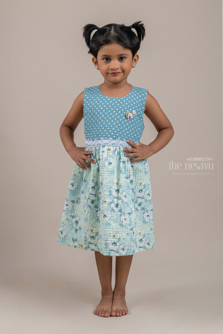 The Nesavu Baby Frock / Jhabla Gorgeous Dot Printed Gray Yoke With Floral Printed Green Frock For baby Girls psr silks Nesavu 14 (6M) / Green BFJ396A