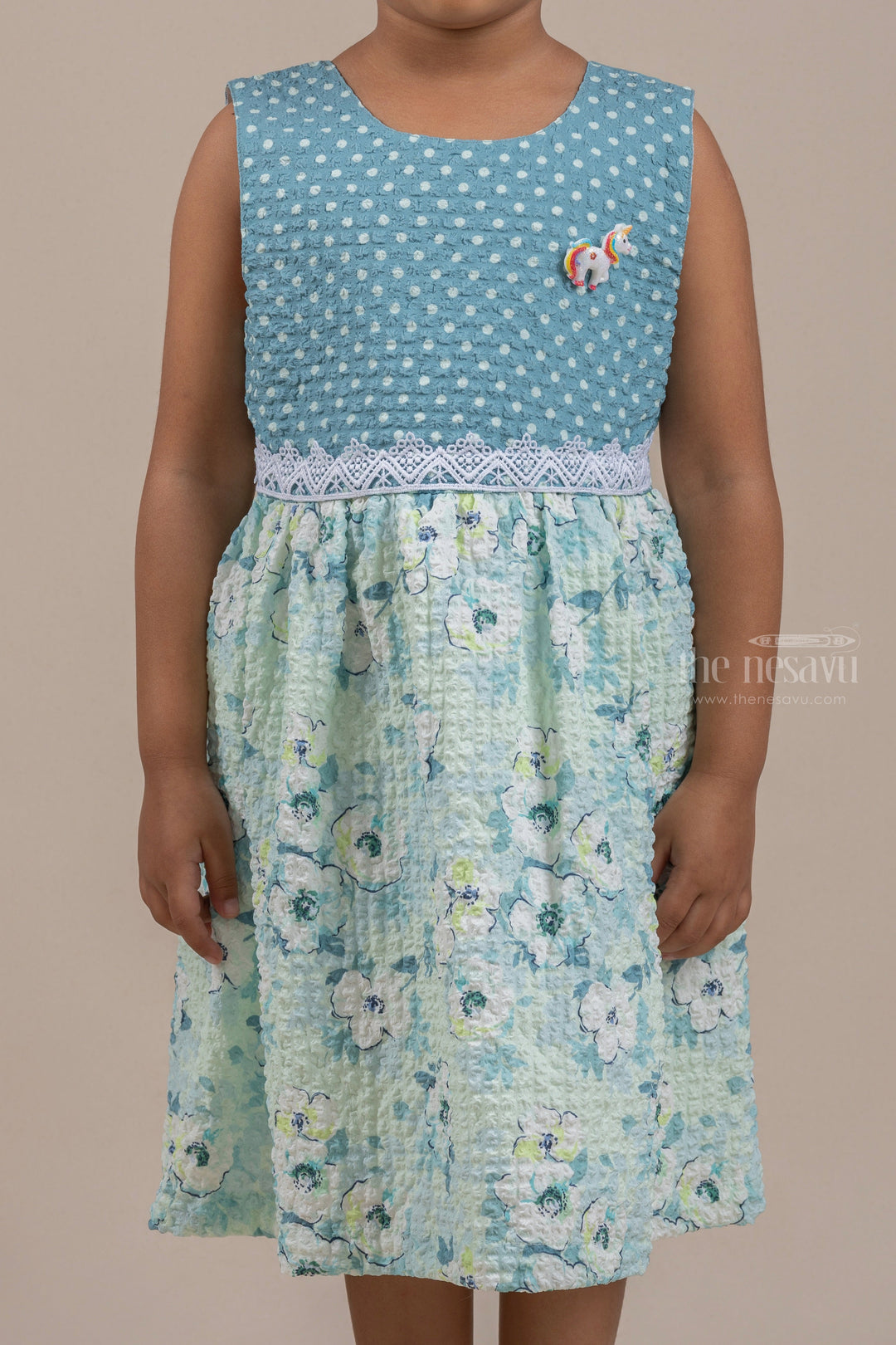 The Nesavu Baby Frock / Jhabla Gorgeous Dot Printed Gray Yoke With Floral Printed Green Frock For baby Girls psr silks Nesavu