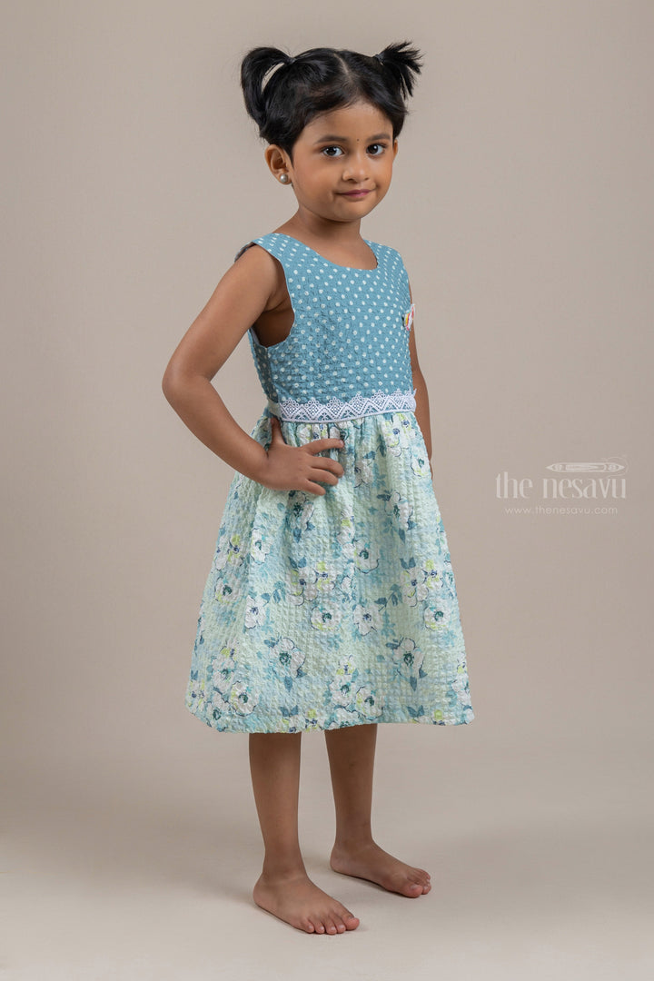 The Nesavu Baby Frock / Jhabla Gorgeous Dot Printed Gray Yoke With Floral Printed Green Frock For baby Girls psr silks Nesavu