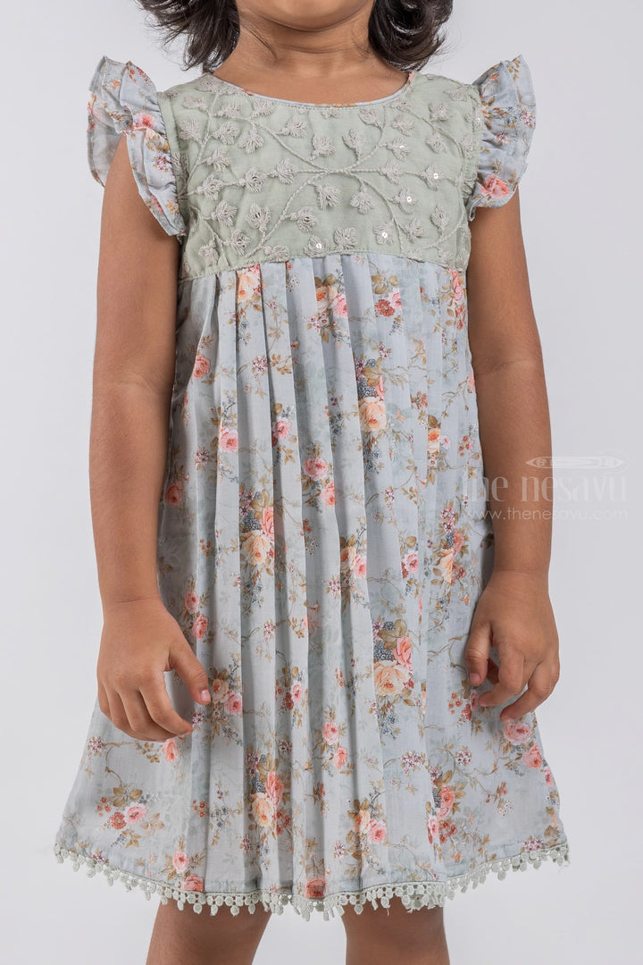 The Nesavu Baby Cotton Frocks Gorgeous Green Floral Printed Pleated Soft Cotton Frock For Baby Girls psr silks Nesavu