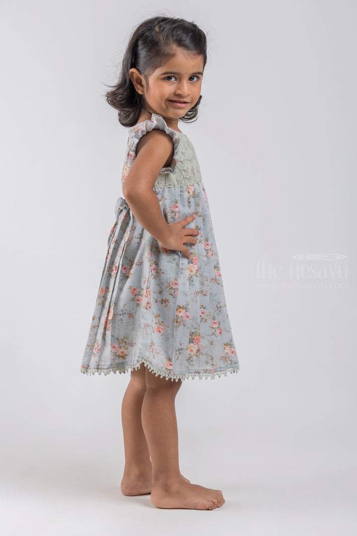 The Nesavu Baby Cotton Frocks Gorgeous Green Floral Printed Pleated Soft Cotton Frock For Baby Girls psr silks Nesavu