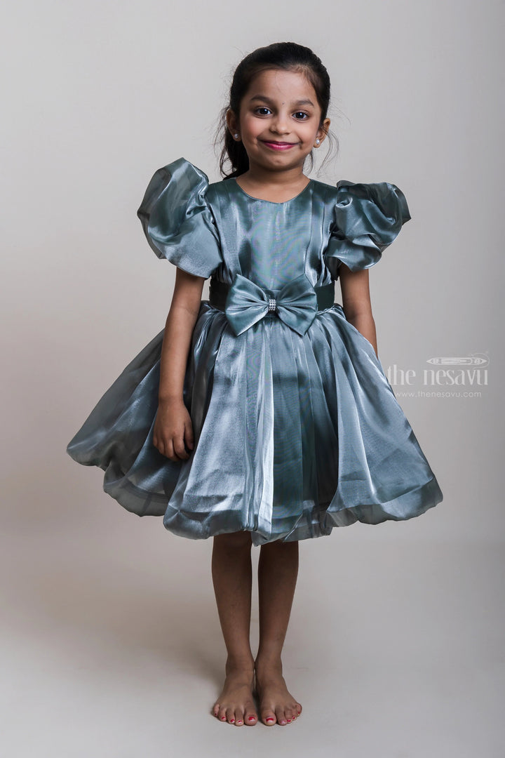 The Nesavu Party Frock Gorgeous Grey Designer Organza Frocks For Girls Nesavu 16 (1Y) / Green PF103D-16 Ruffled Sleeves Frocks Collection| Girls Birthday Dresses| The Nesavu