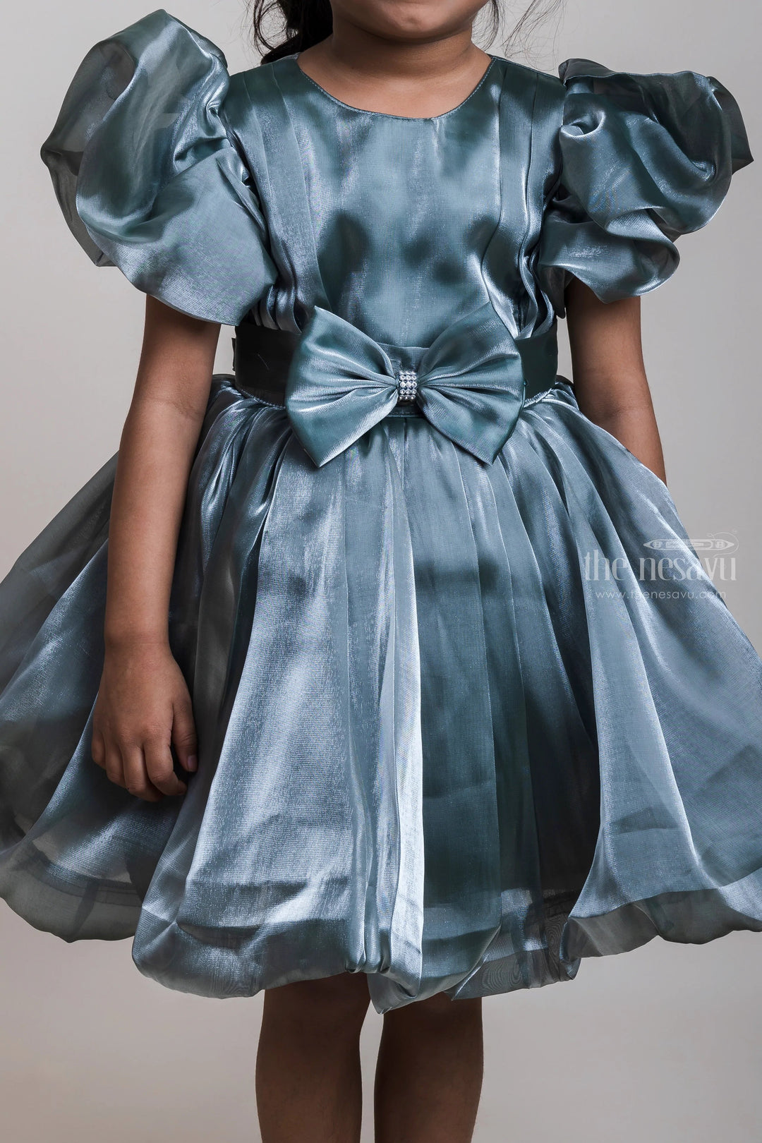 The Nesavu Party Frock Gorgeous Grey Designer Organza Frocks For Girls Nesavu Ruffled Sleeves Frocks Collection| Girls Birthday Dresses| The Nesavu
